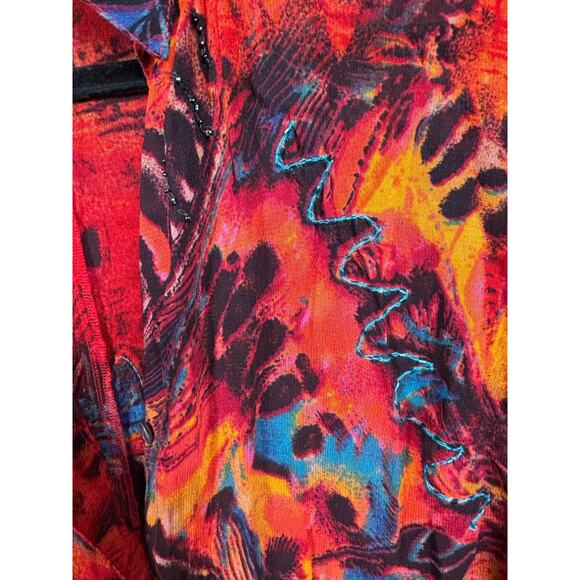 VTG Chico's Sheer Long Tunic Top Womens Size 0 US S Red Button Harvest Fall - Picture 6 of 9